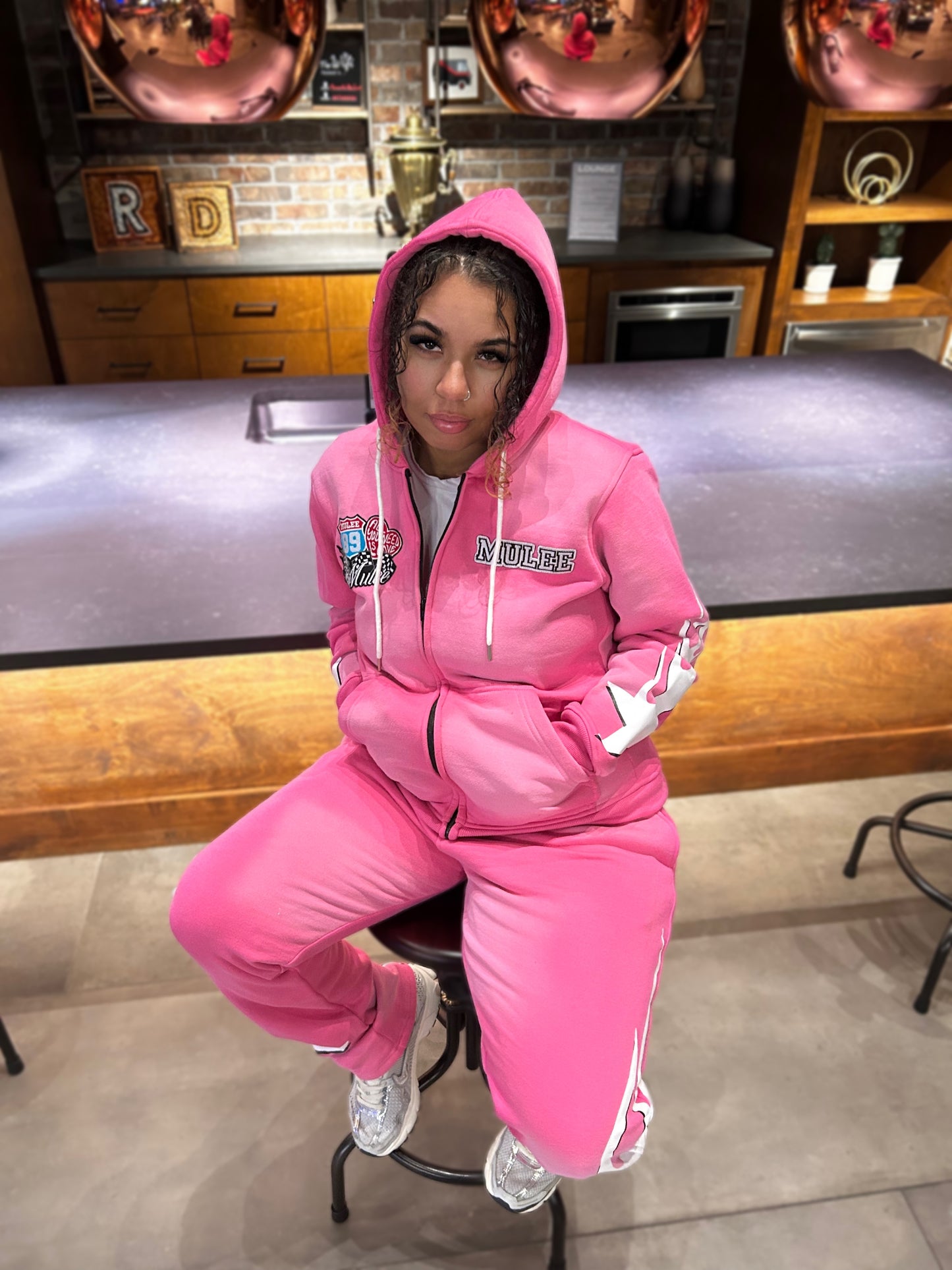 Pink Sunfaded Mulee Sweatsuit Set