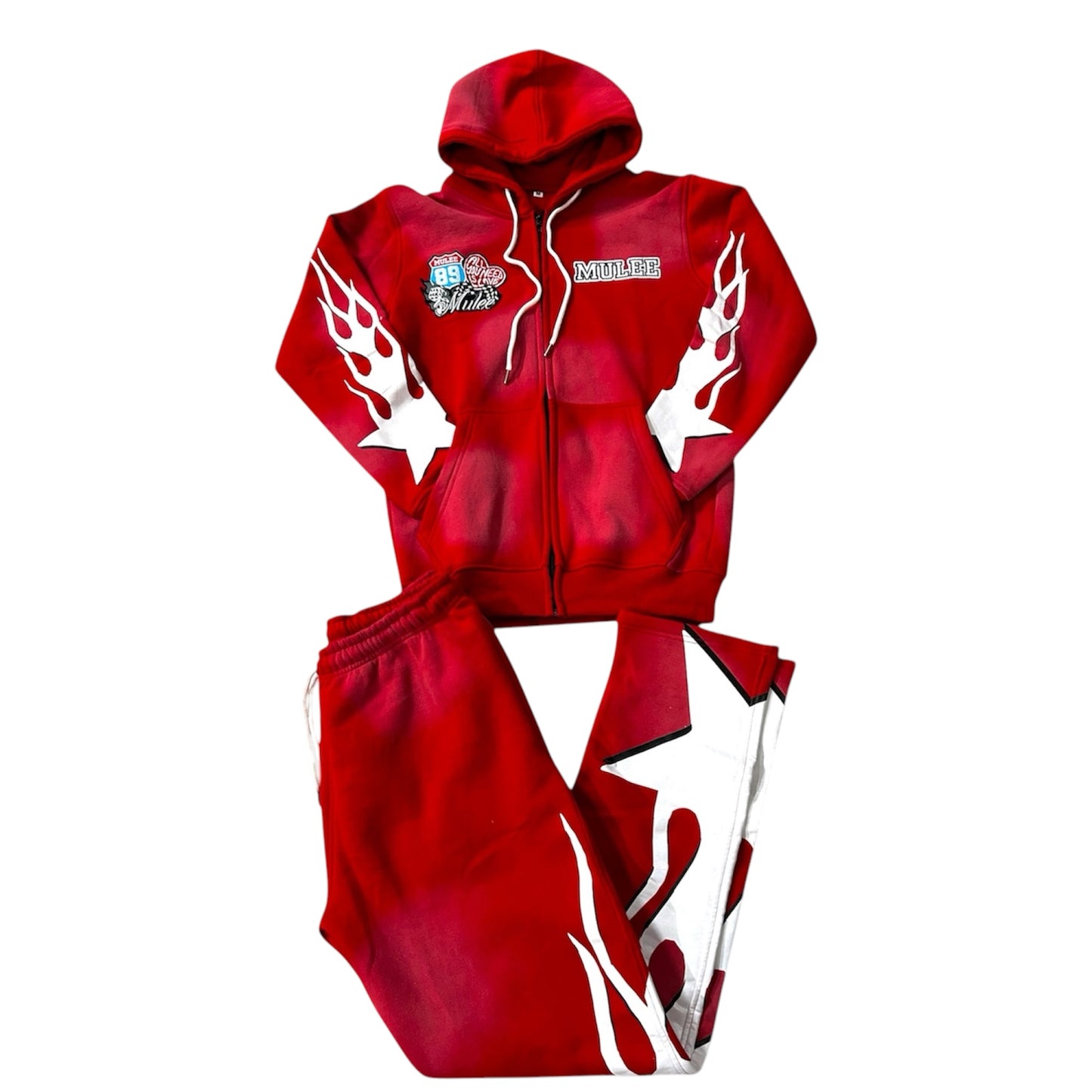 Red Sunfaded Mulee Sweatsuit Set