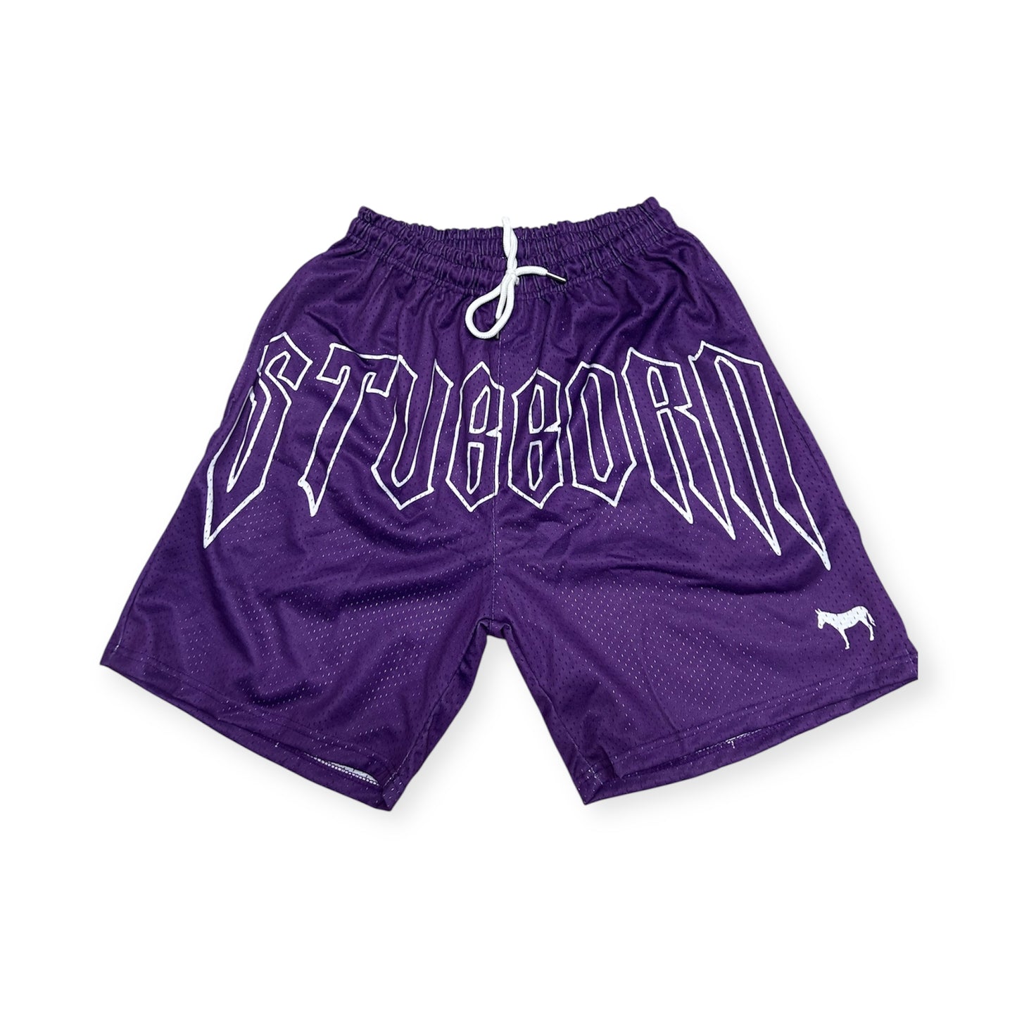 Purple "Stubborn" Mesh Shorts