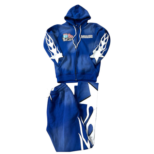 Blue Sunfaded Mulee Sweatsuit Set