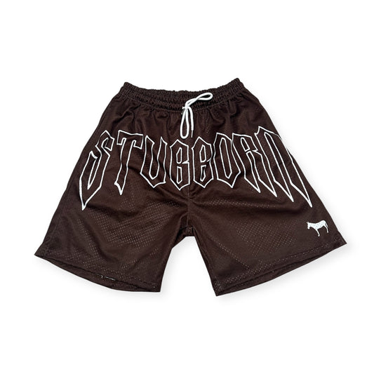 Brown "Stubborn" Mesh Shorts