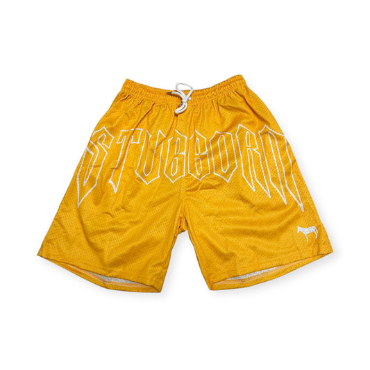 Yellow "Stubborn" Mesh Shorts