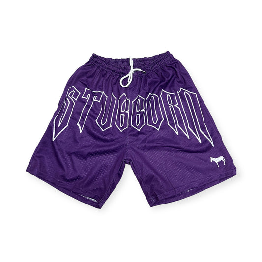 Purple "Stubborn" Mesh Shorts
